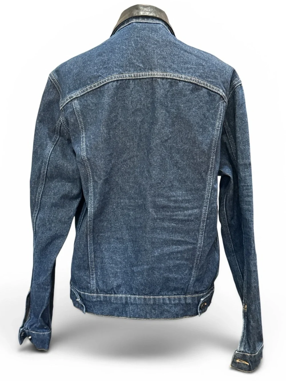 Men's Dark Blue Denim Jacket with Contrasting Black Collar #458